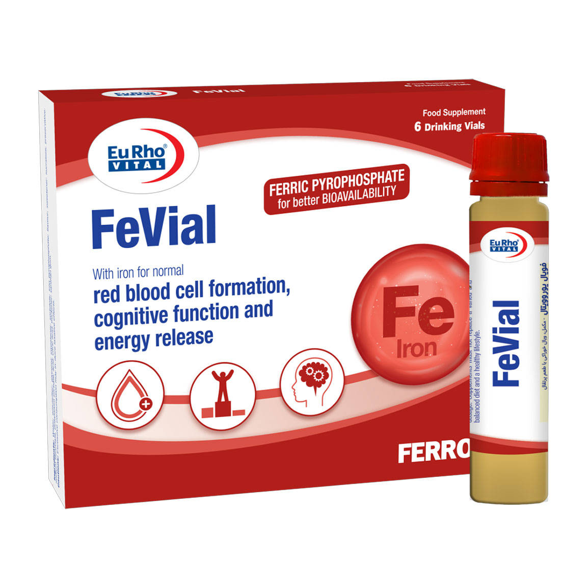ویال خوراکی آهن فویال با طعم پرتقال بسته 6 عددی Eurho Vital Fevial 6 Vials