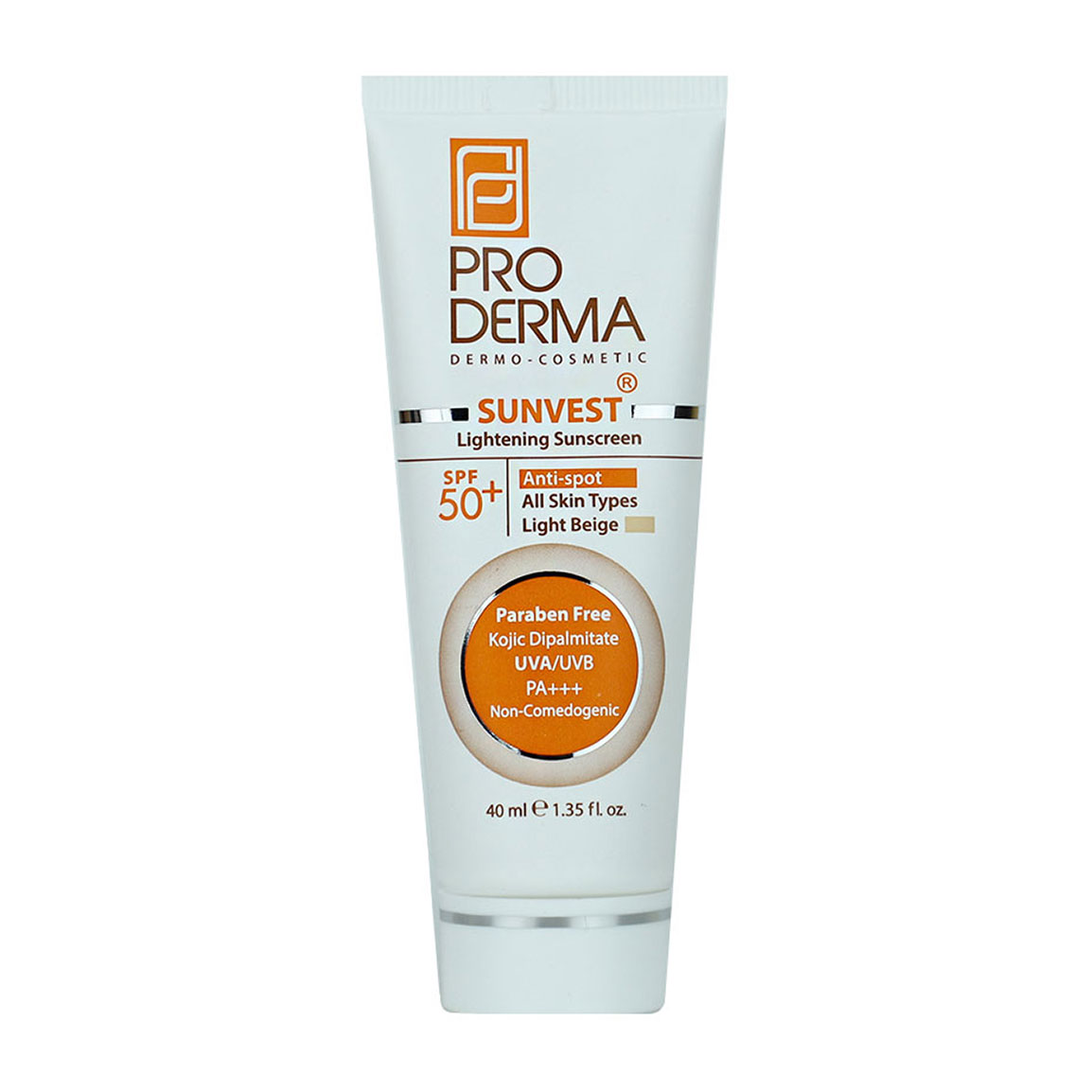 ضد آفتاب روشن کننده و ضد لک سری Sunvest با SPF 50 حجم 40 میلی لیتر Pro Derma SPF 50 Sunvest Lightening Sunscreen 40 ml