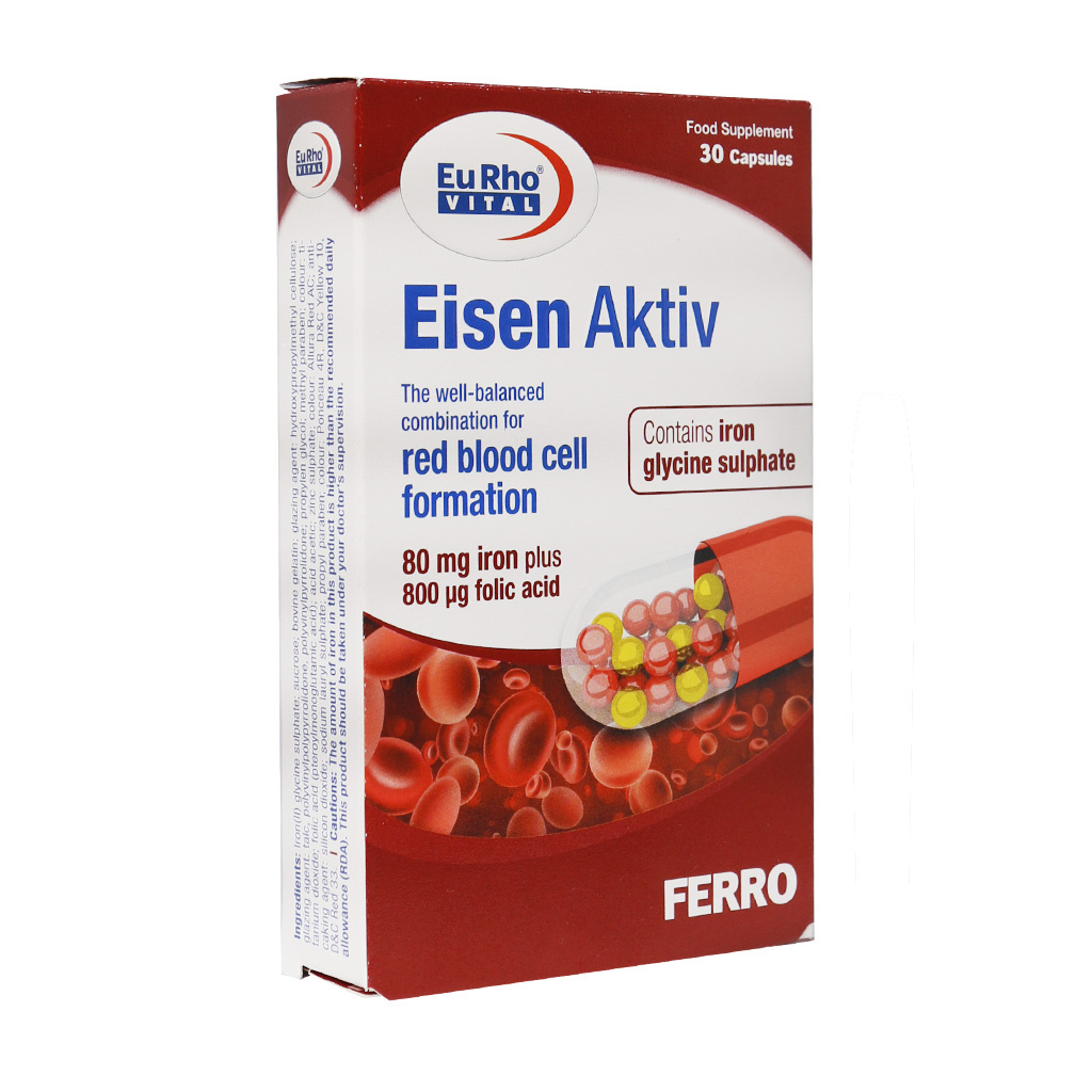 کپسول آیزن اکتیو بسته 30 عددی Eurhovital Eisen Aktiv 30 Capsules