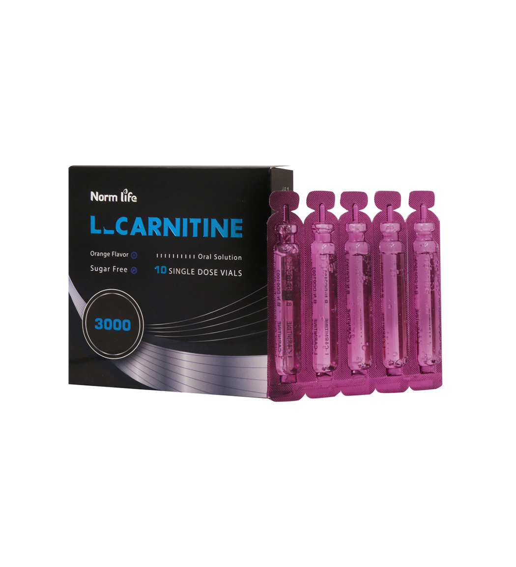 ویال خوراکی ال کارنیتین 3000 میلی گرم بسته 10 عددی Norm Life L Carnitine 10 Single Dose Vials