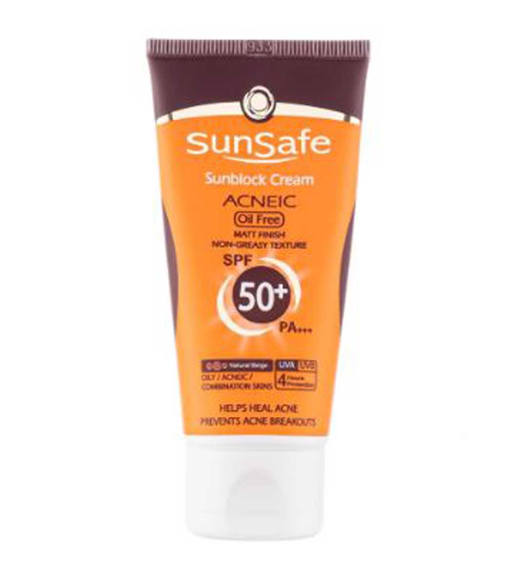 ضد آفتاب رنگی فاقد چربی آنتی آکنه spf50 Sunsafe Acneic SPF50 Sunscreen Cream