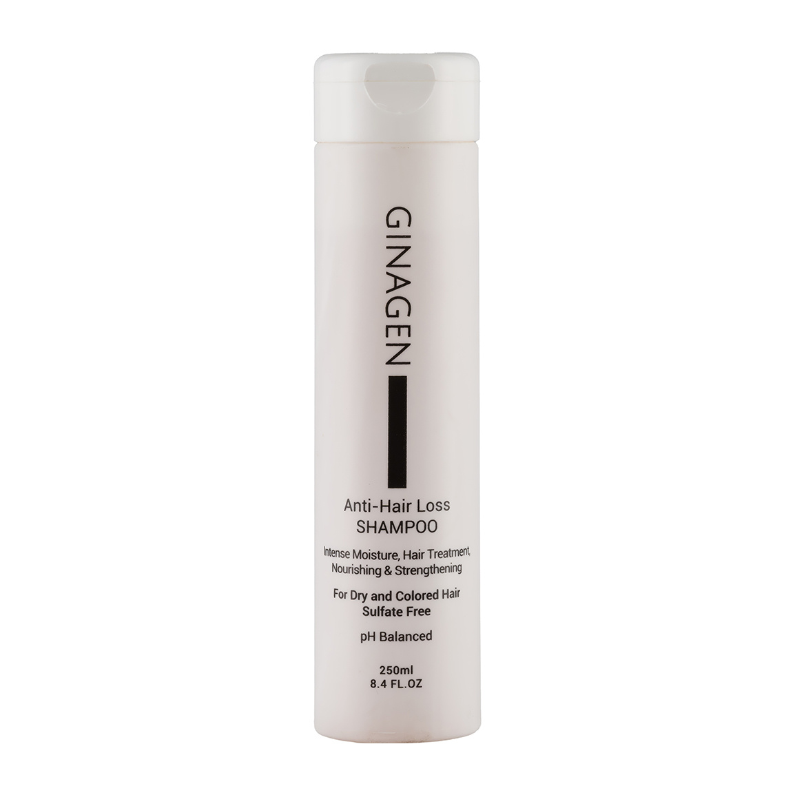 شامپو ضد ریزش فاقد سولفات مناسب موهای خشک و رنگ شده حجم 250 میلی لیتر Ginagen Anti Hair Loss Shampoo For Dry And Colored Hair 250 ml
