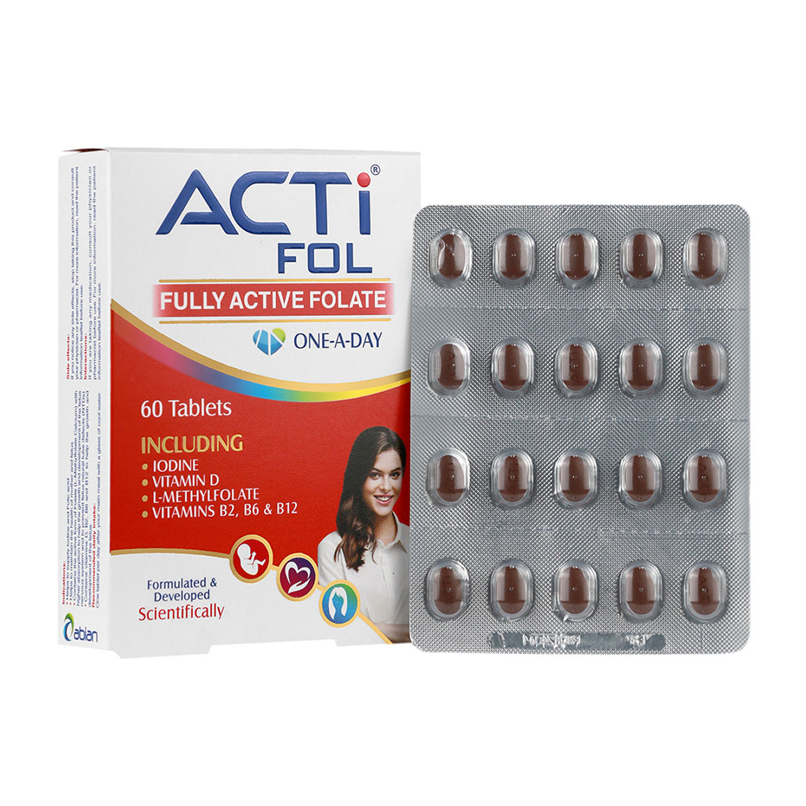 قرص آهن مدل اکتی فول  مخصوص بانوان  بسته 60 عددی Abian Daru Actifol 60 Tabs