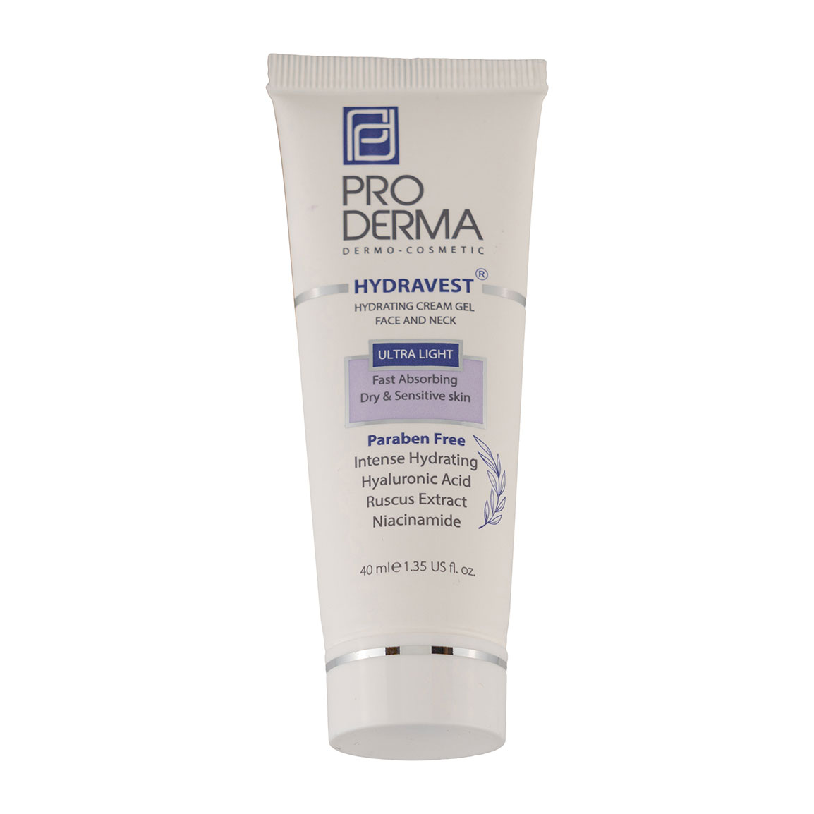 کرم ژل آبرسان صورت و گردن مدل Hydravest مناسب پوست های خشک و حساس حجم 40 میلی لیتر Proderma Hydravest Face And Neck Hydrating Cream Gel 40 ml