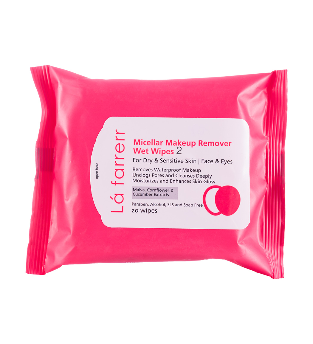 ۲۱دستمال مرطوب پاک کننده آرایش پوست خشک و حساس بسته 20 عددی کد 2 Lafarrerr Micellar Makeup Remover Wet Wipes Code 2