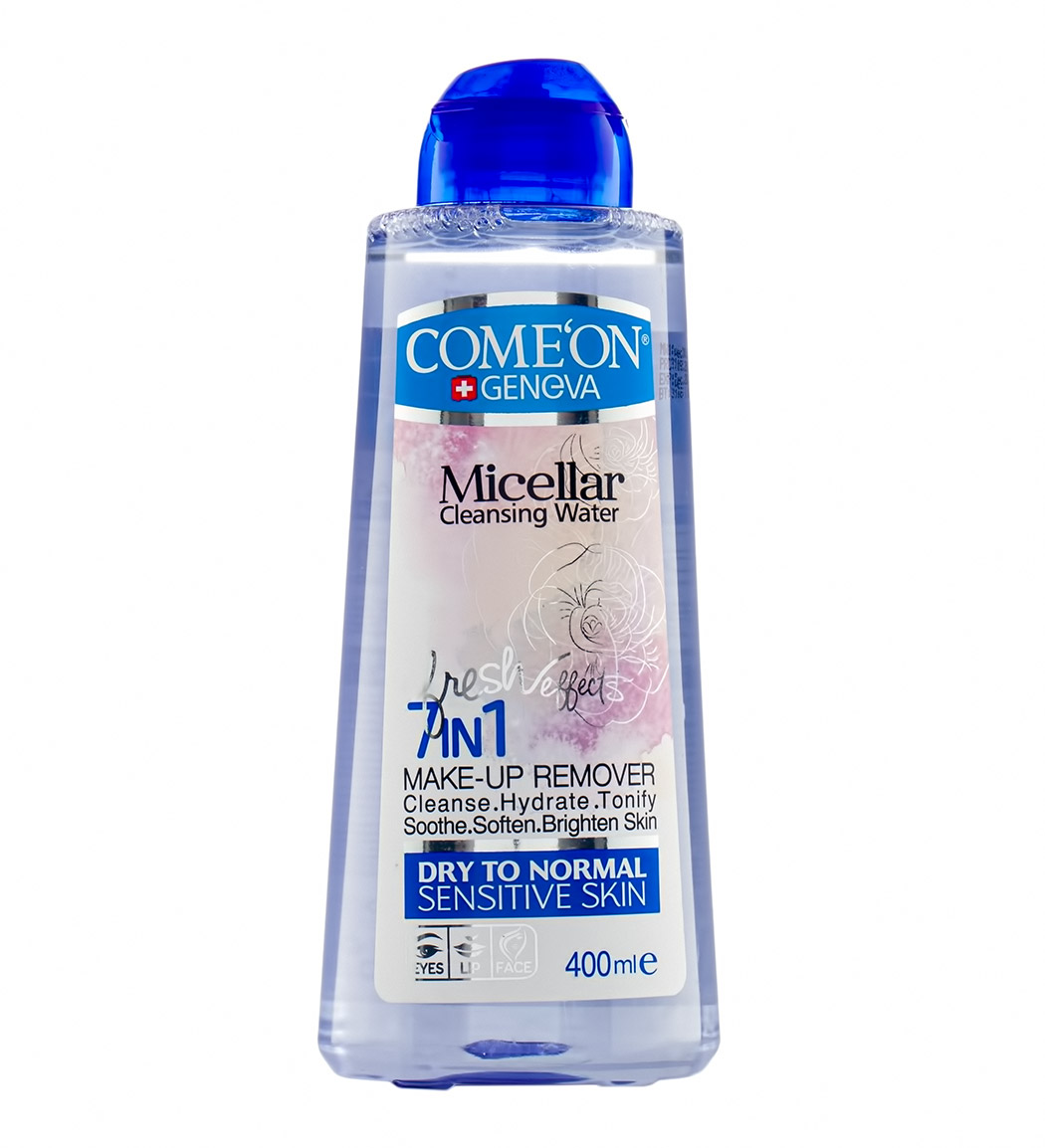 محلول میسلار واتر پاک کننده آرایش پوست های خشک تا نرمال و حساس 400میل Comeon 7in1 Micellar Cleansing Water For Dry To Normal Sensitive Skin 400ml