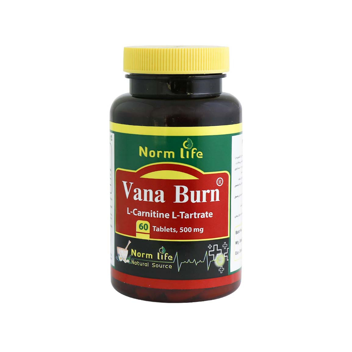 قرص ال کارنتین وانا برن 500 میلی گرم بسته 60 عددی Norm life Vana Burn L Carnitine 500mg Tabs 60 Pcs