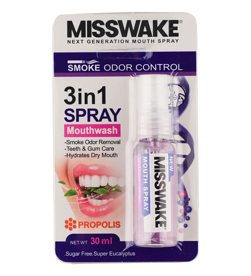 اسپری خوشبو کننده دهان حاوی عصاره پروپولیس با طعم اکالیپتوس حجم 30 میل Misswake Mouthwash spray 30 ml