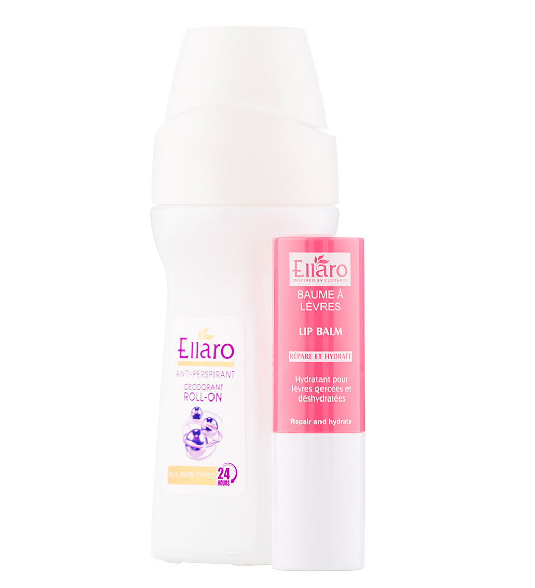 پک رول ضد تعریق 50 میل و بالم لب Ellaro Roll Volume 50 Ml And Moisturizing Lip Balm Pack