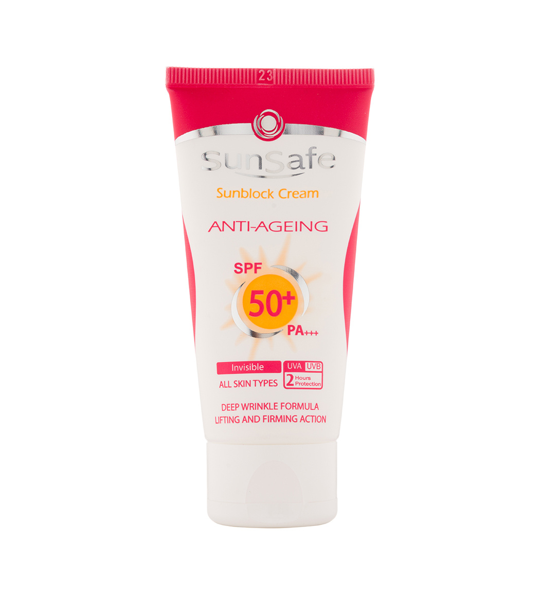 کرم ضد آفتاب و ضد چروک فاقد رنگ spf50 Sunsafe Anti Ageing SunBlock Cream SPF50